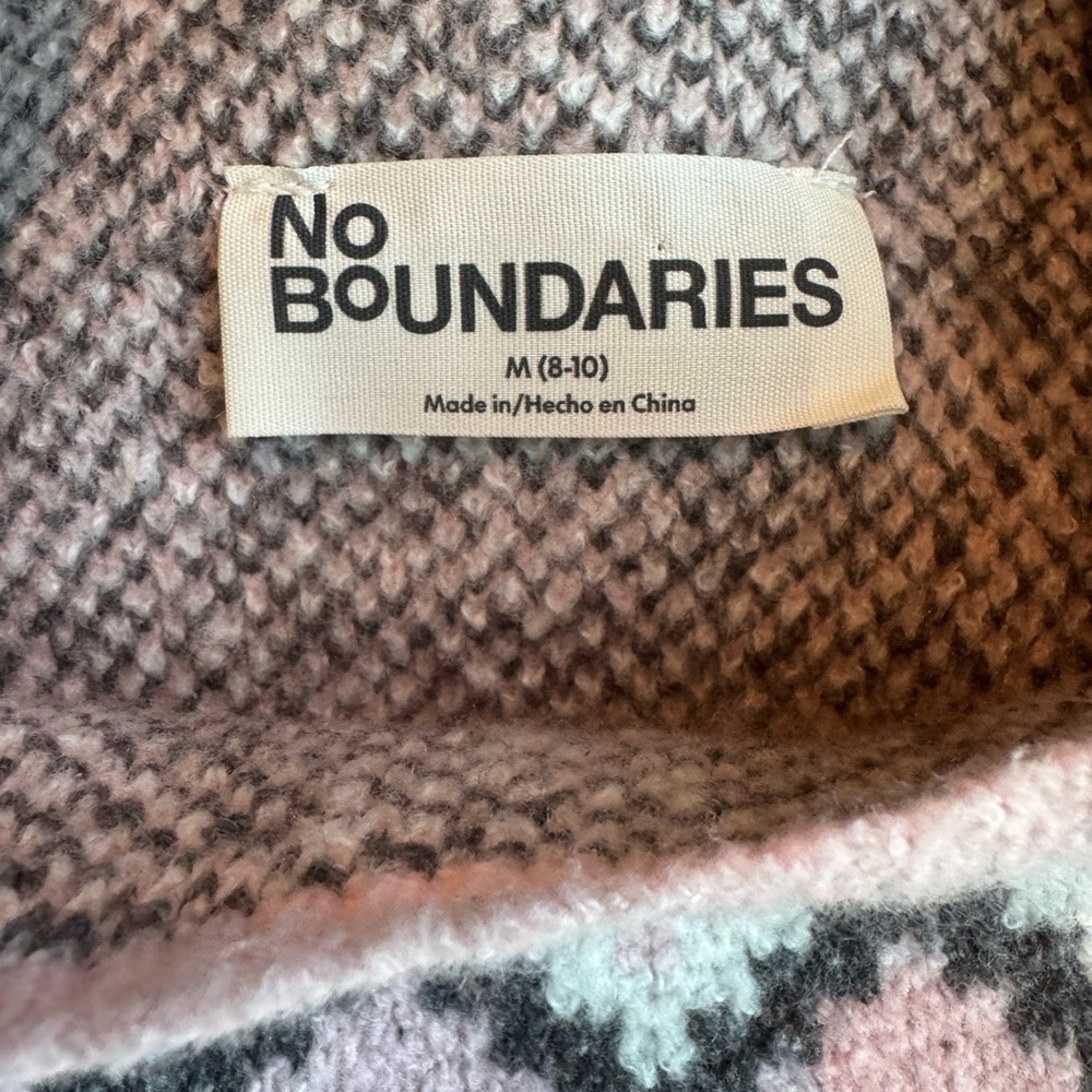 No Boundaries Pink White Bow Girly Fair Isle Rose Mist Cowl Neck Sweater Sz 8-10 - Picture 4 of 11